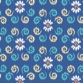 Seamless Floral pattern for fabric, wallpaper, clothing, panels in Ikkat embroidery style. Ethnic drawing design. Aztec