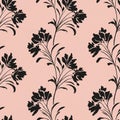 A seamless floral pattern featuring black silhouetted flowers with curved stems and Royalty Free Stock Photo