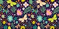 Seamless floral pattern with flowers and plants