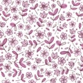 Seamless floral pattern with pink flowers on white background.