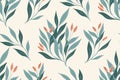 Seamless floral pattern in folk style: branches with large leaves, small flowers tassels on a light background. Vector. Royalty Free Stock Photo