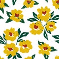 Seamless floral pattern with yellow hand-drawn flowers. Vector. Royalty Free Stock Photo