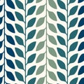 Seamless floral pattern. Geometric blue and green branches on a white background. Abstract leaves texture. Vector illustration. Royalty Free Stock Photo