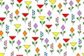 Seamless floral pattern from geometrically drawn flowers of different types, a beautiful background for textiles, children`s desig