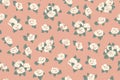 Seamless floral pattern, cute ditsy print with small white flowers on a pink background, vector. Royalty Free Stock Photo
