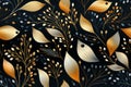 seamless floral pattern with gold leaves and berries on a black background Royalty Free Stock Photo