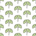 Seamless floral pattern green ginkgo biloba leaves. Floral texture on white background Royalty Free Stock Photo