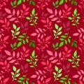 Seamless floral pattern with green and pink leaves on the purple background, can be used for textile printing, wallpaper, ad, bann