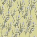 Seamless floral pattern with grey bush roses branches on yellow background. watercolor hand drawing. Elegant print, packaging, wal Royalty Free Stock Photo