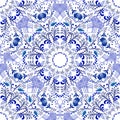 Seamless floral pattern in Gzhel style. Blue circular pattern on a white background.