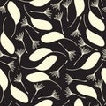 Seamless floral pattern with hand-drawn bird of paradise flowers and black background vector illustration Royalty Free Stock Photo