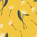 Seamless floral pattern with hand-drawn bird of paradise flowers and yellow background vector illustration. Royalty Free Stock Photo