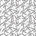 Seamless floral pattern of hand drawn black branches and leaves on a white background. Vector sketch plant elements in one