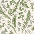 Seamless floral pattern with herbs and leaves.