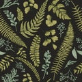 Seamless floral pattern with herbs and leaves.