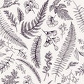 Seamless floral pattern with herbs and leaves.