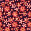 Seamless floral pattern, hippie style decorative ditsy print with retro flowers. Vector. Royalty Free Stock Photo