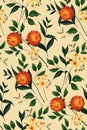 Seamless floral pattern with large watercolor orange flowers on light. Vector. Royalty Free Stock Photo