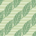 Seamless floral pattern with leafs on pastel green tones. Beige background with strips