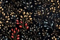 seamless floral pattern with leaves and berries on a black background Royalty Free Stock Photo