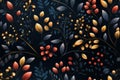 seamless floral pattern with leaves and berries on a dark background Royalty Free Stock Photo