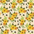 Seamless floral pattern, decorative ditsy print, botanical design of small yellow flowers in folk motif. Vector illustration Royalty Free Stock Photo