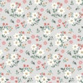 Seamless floral pattern, liberty ditsy print, cute ornament of small flowers, tiny leaves in folk motif Vector illustration Royalty Free Stock Photo