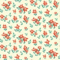 Seamless floral pattern, liberty ditsy print with small plants, tiny red flowers. Vector. Royalty Free Stock Photo