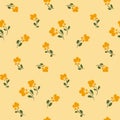 Seamless floral pattern, liberty ditsy print with small yellow flowers in a folk motif. Vector botany design Royalty Free Stock Photo