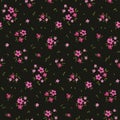 Seamless floral pattern, liberty ditsy print with small flowers, tiny bouquets on dark. Vector. Royalty Free Stock Photo