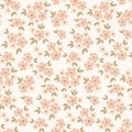 Seamless floral pattern, liberty ditsy print in rustic motif: simple small plants, cute tiny flowers on light. Vector. Royalty Free Stock Photo