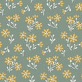 Seamless floral pattern, liberty ditsy print in a vintage motif, small flowers on a gray background. Vector botanical design. Royalty Free Stock Photo