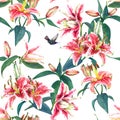 Seamless floral pattern lilies.