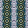 Seamless floral pattern with linocut effect. Natural ornament from wavy lines and flowers.