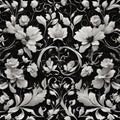 Seamless floral pattern, monochrome flowers on a black background