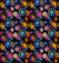 Seamless floral pattern multicolored on black