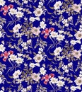 Seamless floral pattern on navy background Royalty Free Stock Photo