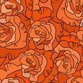 Seamless floral pattern with orange roses. Cartoon style. Design for fabric, textile, paper. Colorful flowers on color Royalty Free Stock Photo