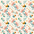 Seamless floral pattern ornament of hand-drawn abstract flowers and leaves. Vector summer spring background trend colors Royalty Free Stock Photo