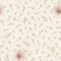 Seamless floral pattern with pale pink flowers. Texture with small watercolor flowers on a light yellow background Royalty Free Stock Photo