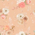 Seamless floral pattern, pastel dry flowers dahlia, anemone, protea. Vector illustration design, watercolor trendy style