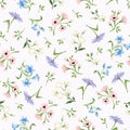 Seamless floral pattern with pink, blue, white and purple flowers. Vector illustration. Royalty Free Stock Photo