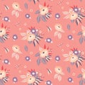 Seamless floral pattern, pink botanical design with large flowers, leaves, cute bouquets. Vector ditsy print Royalty Free Stock Photo