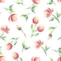 Seamless floral pattern with pink flowers on a white background. Vector illustration. Royalty Free Stock Photo