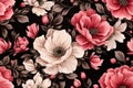 seamless floral pattern with pink and white flowers on a black background Royalty Free Stock Photo