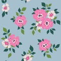 Seamless floral pattern, abstract artistic flower print with small flowers, leaves. Vector botanical design in two colors.