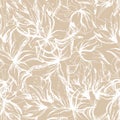 Seamless floral pattern in provence style. Contour white flowers on a beige background for fabric, home textiles and paper for Royalty Free Stock Photo