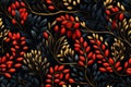 seamless floral pattern with red and gold leaves on black background Royalty Free Stock Photo