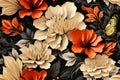 seamless floral pattern with red and orange flowers and butterflies on a black background Royalty Free Stock Photo