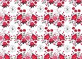 Seamless floral pattern with red roses, berries and poppies isolated on white background. Print for curtain. Vector summer design Royalty Free Stock Photo